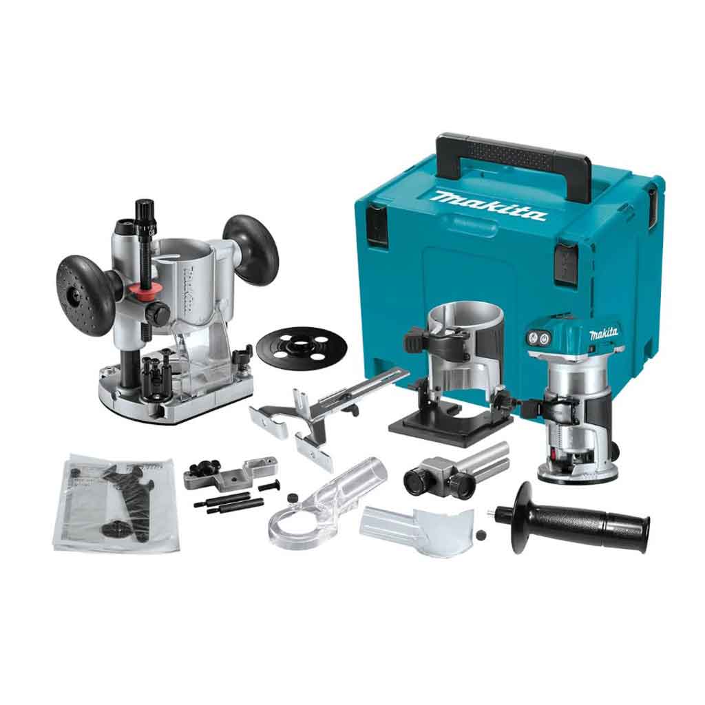 Makita DRT50ZJX2 Rifilatore Fresatrice 18V LXT con 3 Basi senza batteria