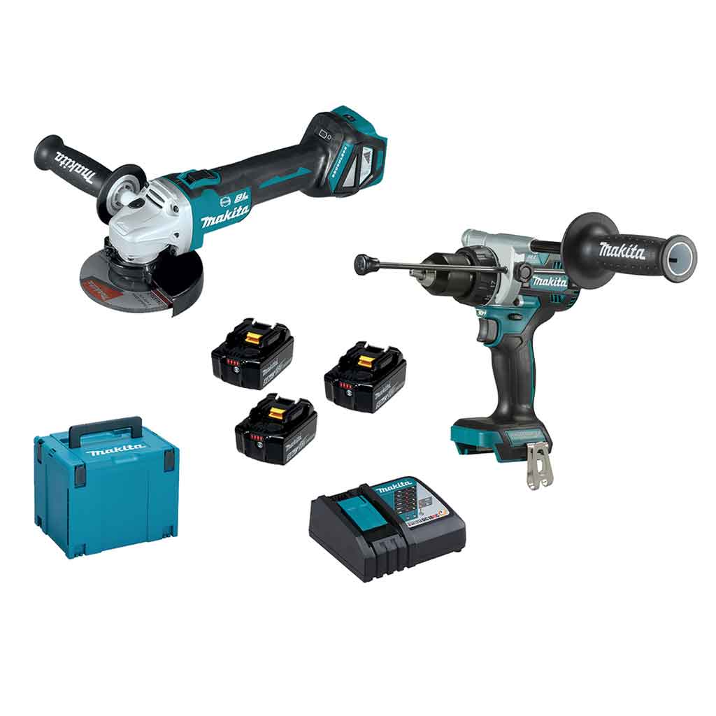 Makita DLX2435TJ Set Trapano Avvitatore e Smerigliatrice angolare18V Brushless con Batterie
