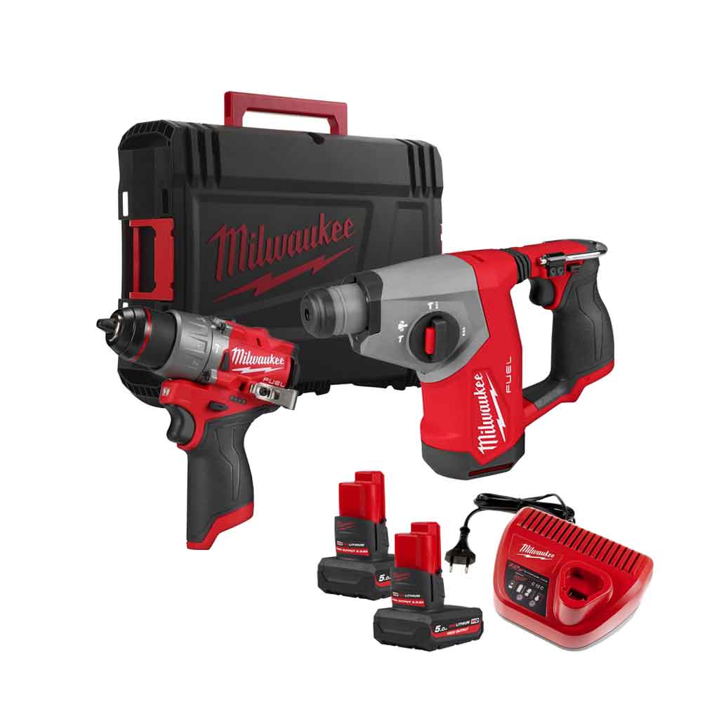 Milwaukee M12 FPP2BG2 502X Kit M12 FUEL Trapano con percussione + Tassellatore SDS Plus 4933500138