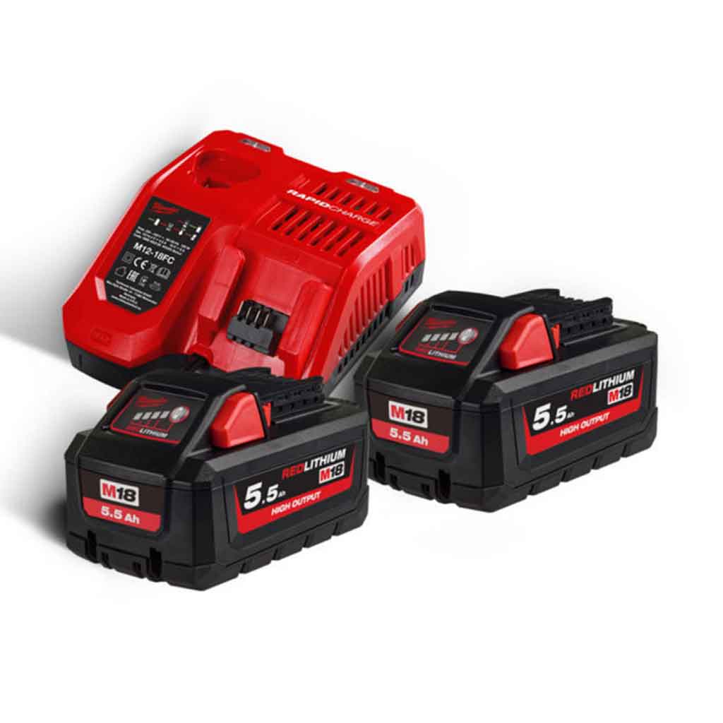 Milwaukee M18 HNRG 552 Kit Energy High 2pz x 18V 5,5Ah + caricabatterie singolo M12 18FC