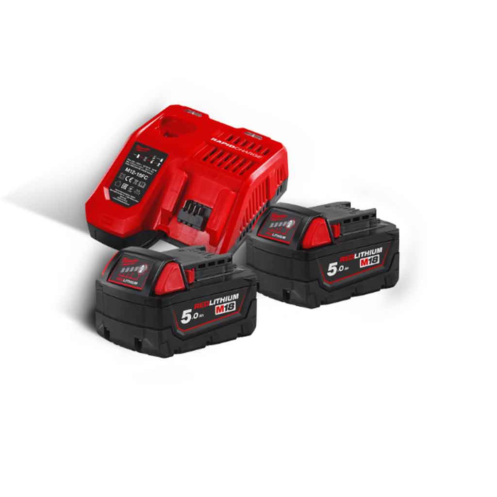Milwaukee M18 NRG 502 Kit Energy 2pz x 18V 5,0Ah + caricabatterie singolo M12 18FC