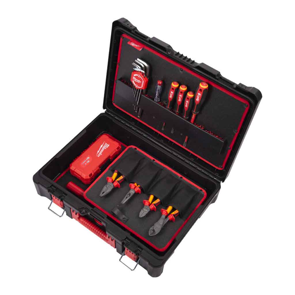 Milwaukee Valigia Packout Elettricista con 62 Utensili 4932499466 Open
