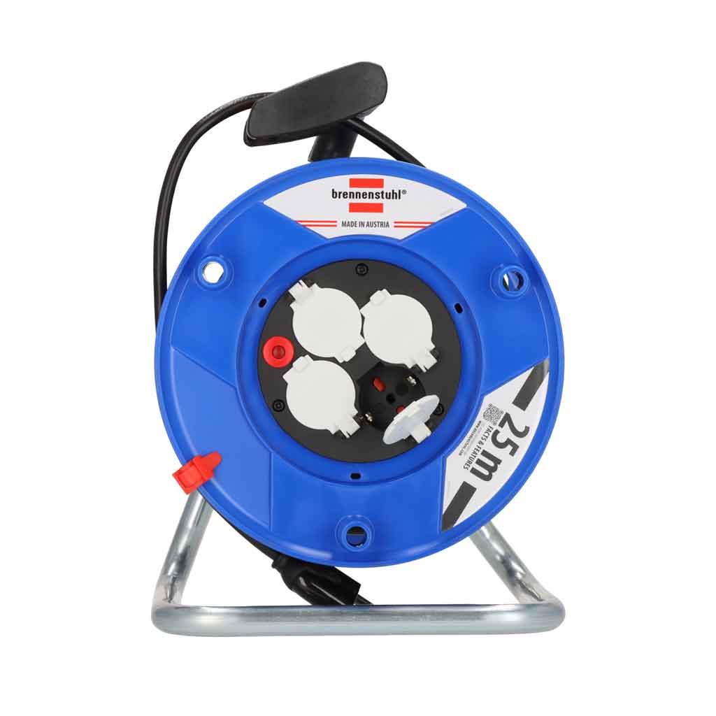 Brennenstuhl 1218055 Avvolgicavo con cavo 3G1,5 25m con 4x prese 230V16A Fronte Presa