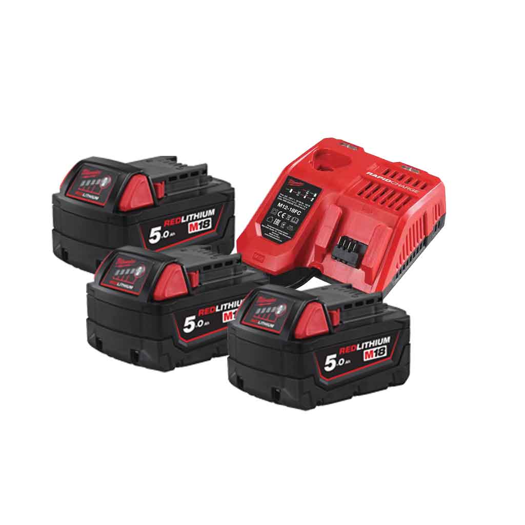 Milwaukee M18 Kit Energy 3pz M18 B5 18V 5,5Ah + Caricabatterie singolo rapido M12 18FC