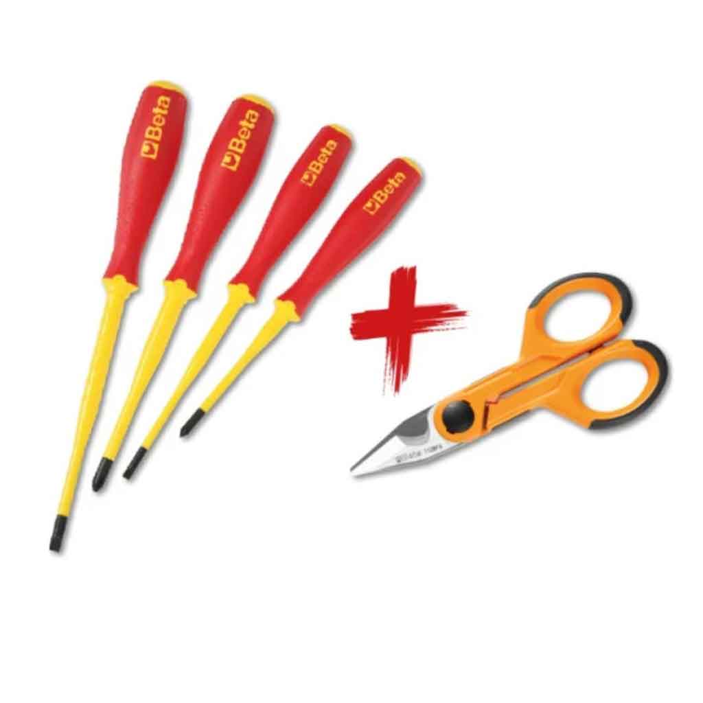 Beta 1233MQFD4 FX Serie di 4 giravite Slim isolati con Forbice 1128FX 012330905